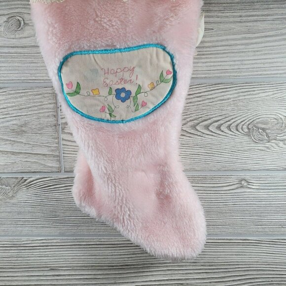 3D Yellow Bunny Rabbit Happy Easter Stocking Plush Pink Lace Bonnet 70's Vtg - Picture 6 of 13